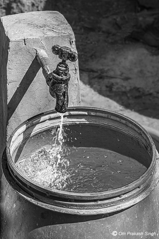 Water supply received at extremely low pressure in a rural household tap  under Jal Jeevan Mission in Khunti district, Jharkhand, India